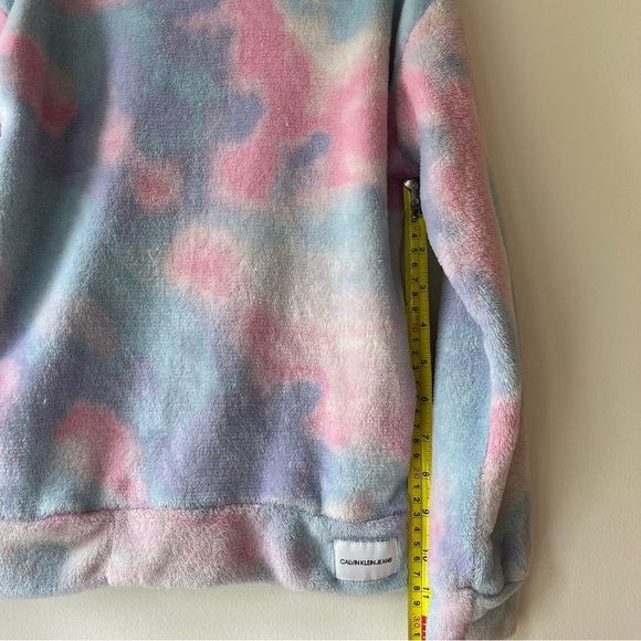 Calvin Klein Jeans Girls Hoodie M (7/8) Tie Dye Plush Fleece Pullover Pastel - Picture 10 of 14